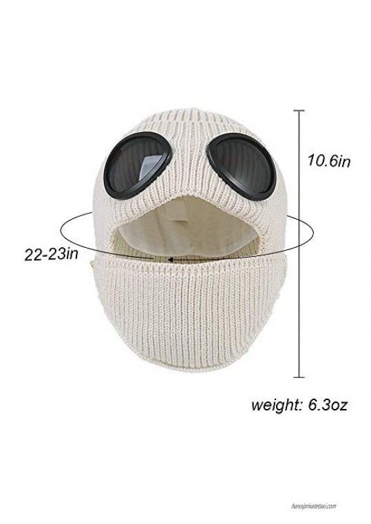 AMHDV Men and Women Winter Warm Thick Knitted Earflaps Beanie Hat Chunky Beanie Hat with Goggles