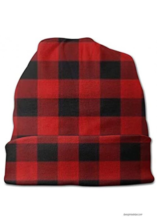 antkondnm Custom Rustic Red Black Buffalo Check Plaid Pattern Fashion Disturbed Adult Men's Knit Hat Hedging Head Hat Top Level Beanie Cap