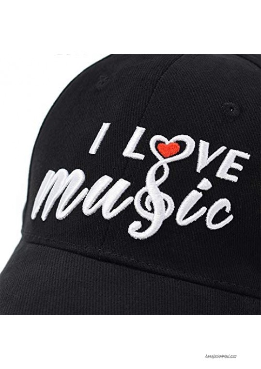 CLOUDMUSIC Baseball Cap Black Cotton for Women Men with I Love Music Embroidered