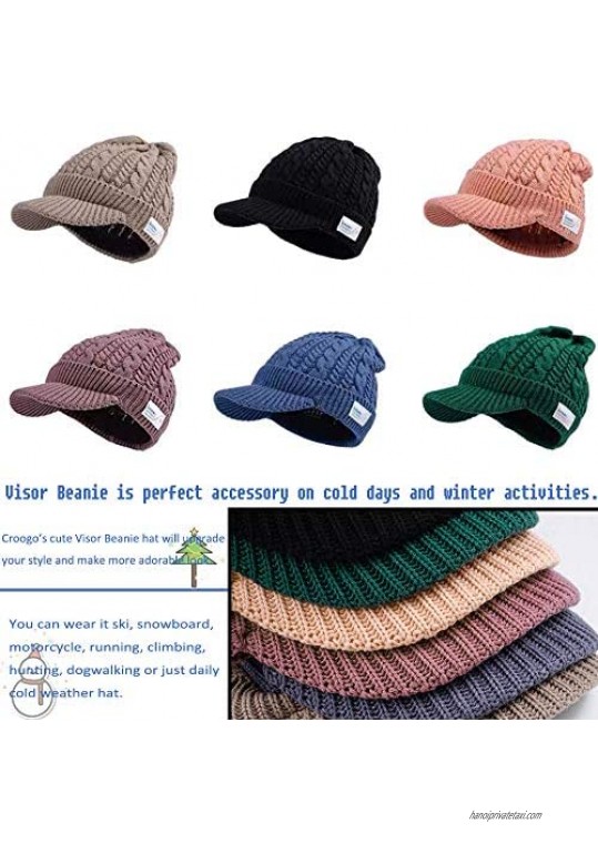 Croogo Men Knit Beanie Visor Cap Stylish Cable Knitted Skull Ski Billed Cap Outdoor Newsboy Hat Slouchy Beanie with Brim