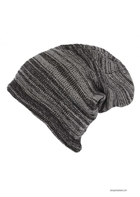 DG Hill Knit Slouchy Beanie for Men  Mens Winter Hat  Stocking Caps for Men Striped  Ribbed  Lined  Lightweight