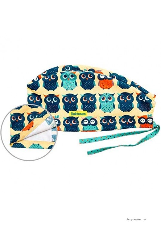 DOKTORAM Skull Cap Owls Birds Color Funny Prints Unisex Working hat with Sweatband Bouffant Turban