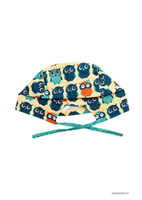 DOKTORAM Skull Cap Owls Birds Color Funny Prints Unisex Working hat with Sweatband Bouffant Turban