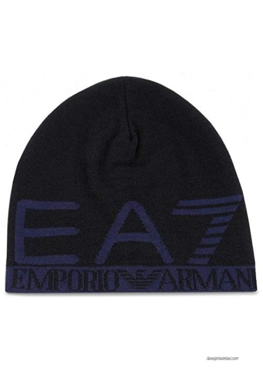 Emporio Armani Dark Blue Melange Train Visibility Beanie Hat Size