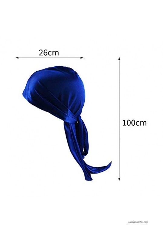 Haisiluo Silky Soft Men Durag Cap Headwraps with Extra Long Tail and Wide Straps Headwrap Du-Rag for 360 Waves