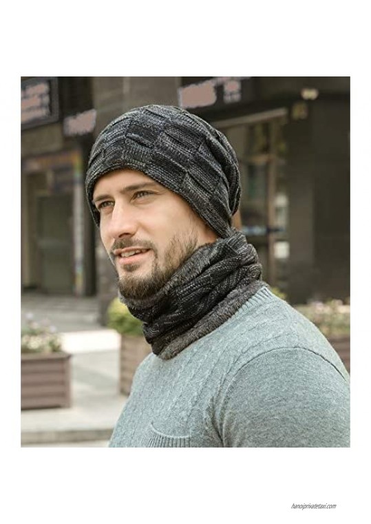 IYEBRAO 2-Pieces Winter Beanie Hat Scarf Set Thick Fleece Lined Warm Knit Ski Hats Skull Cap for Men & Women