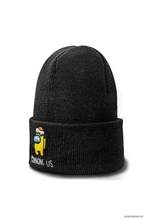 Kagicolin Unisex Embroidery Beanie Winter Skull Cap Cover Ears Stretch Warm Knitted Hats Cuffed Hedging Cap
