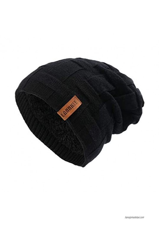 LANNKEE Beanie Hat for Men Winter Warm with Thick Fleece Lined Hats Knit Slouchy Thick Skull Ski Cap