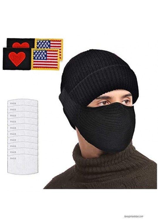 LOKASS Unisex Knitted Beanie Warm Winter Hat with Detachable Face Mask 10 PCS Filters for Women Men