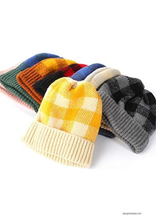 Multi-Color Unisex Winter Warm Soft Stretch Slouchy Plaid Beanie Ski Hats Knitted Skull Caps for Women/Men
