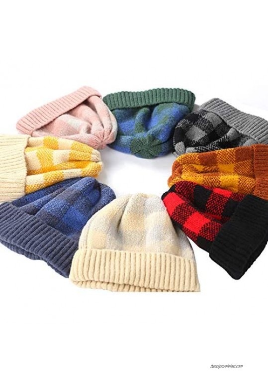Multi-Color Unisex Winter Warm Soft Stretch Slouchy Plaid Beanie Ski Hats Knitted Skull Caps for Women/Men