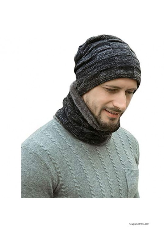 Newsfana Winter Beanie hat Warm Knit Hat Scarf Set Thick Fleece Lined Winter Hat Skull Cap for Men Women