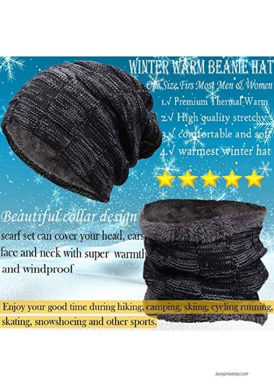 Newsfana Winter Beanie hat Warm Knit Hat Scarf Set Thick Fleece Lined Winter Hat Skull Cap for Men Women