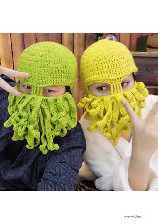NYKKOLA Octopus Hat Beard Hat Beanie Hat Winter Warm Knit Hat Windproof Funny for Men & Women