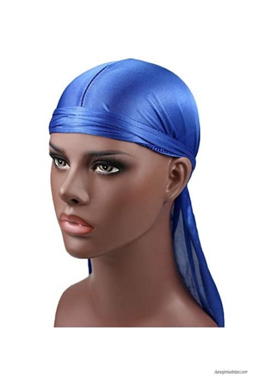 Silky Durag for Men Women Long-Tail 360 Wave Cap Durags Headscarf Muslims Headwraps Du-Rag Beanies Cap HC9