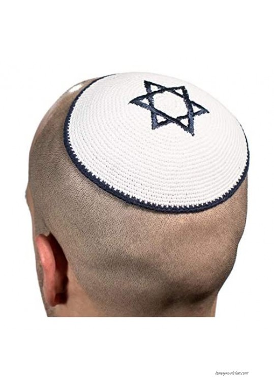 White and Dark Blue Star of David Cotton Kippah Yarmulke Jewish Yamaka Kippa Israel Cap Judaica