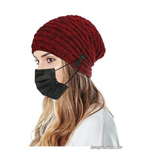 Womens Winter Daily Beanie Stocking Hat with 4 Extra Buttons to Hold Face Mask  Warm Polar Fleece Skull Cap for Men and Women