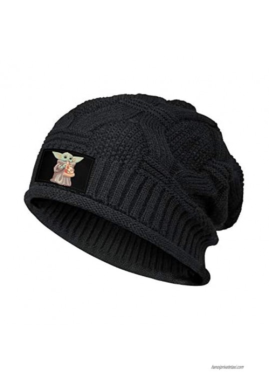 ZADKH Men Women Slouchy Beanie Hat Baby-Yoda Unisex Adult Black Winter Warm Knit Hat