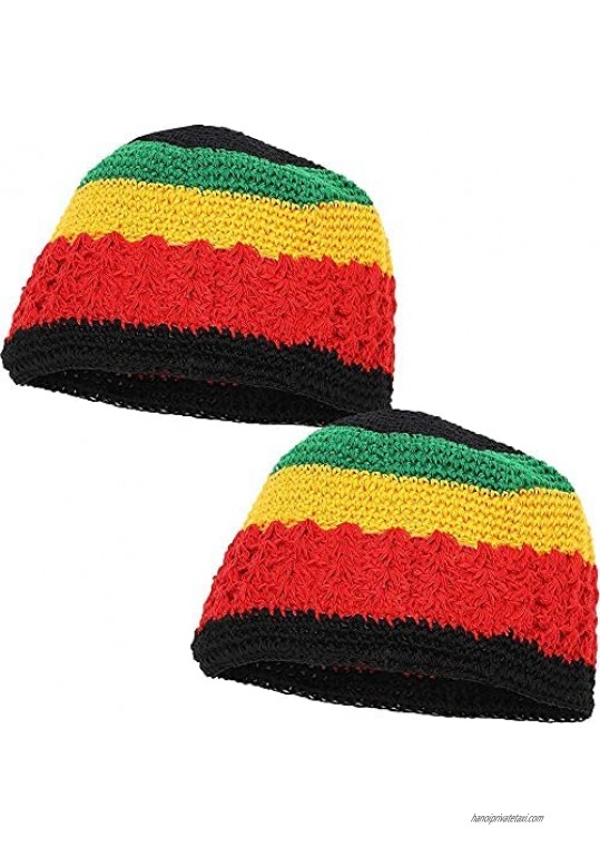 Zodaca Crochet Kufi Hats for Men  Rasta Beanie (7.5 x 5.75 in  2 Pk)