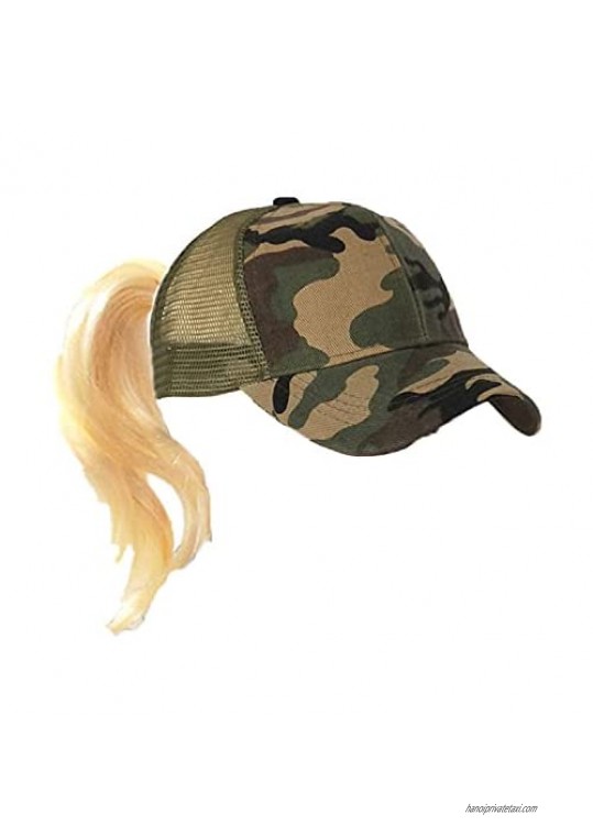 Bocianelli Camouflage Mesh Womens Baseball Cap  Ponytail Hat for Women High Messy Bun Ponycap