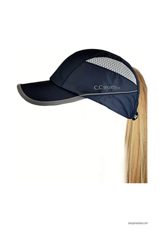 C.C Ponycap Messy High Bun Ponytail Water Resistant Adjustable Mesh Reflective Sporty Baseball Cap