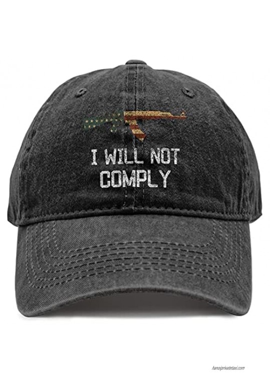DiYYOUPIN Unisex Pure Cotton Soft Top Adjustable Baseball Cap Classic Washed I Will Not Comply Dark Blue Sun Hat