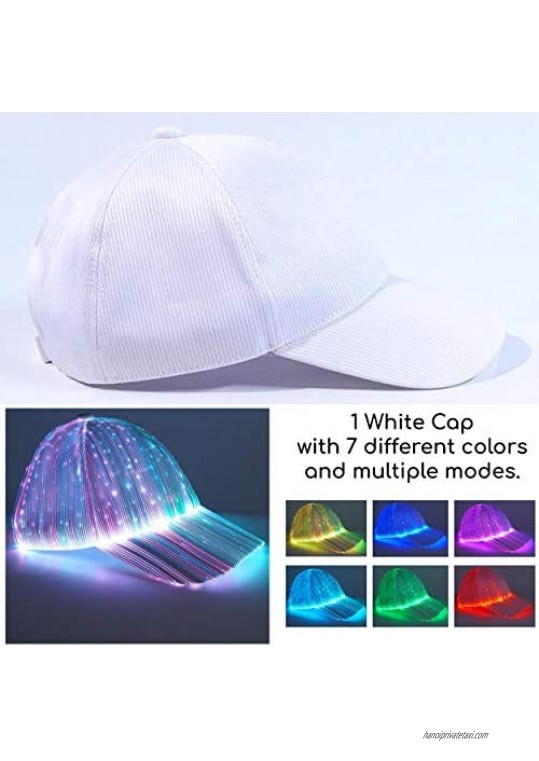 FamilyeShop Light Up Baseball Cap White Luminous LED Baseball Cap 7 Colors Glow Hat for Men Women USB Rechargeable Light Up Caps for Night Time Halloween Christmas Party Club