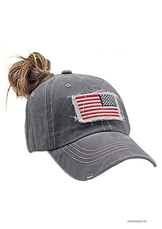 FGSS American-Flag Baseball Cap for Women Distressed USA Ponytail Hat