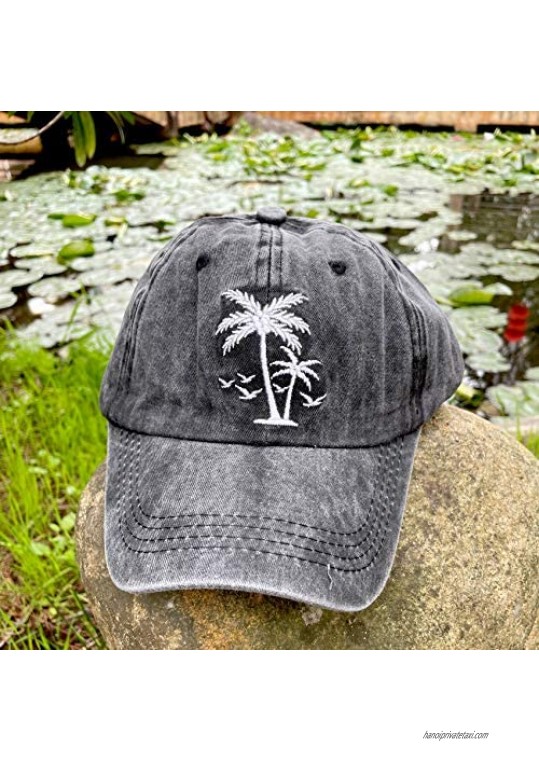 LOKIDVE 2 Pack Beach Life Palm Tree Baseball Cap Distressed Sun Hat for Men Women