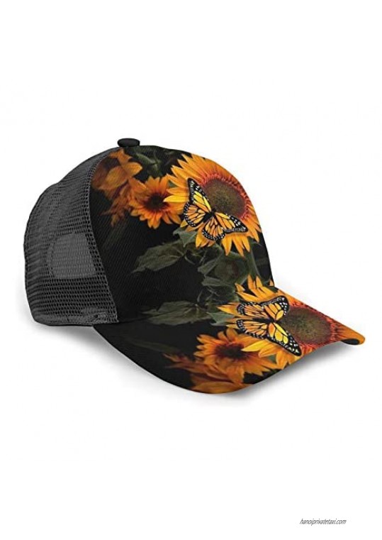 pmzrao Sunflower Rose Hat Baseball Cap Adjustable Outdoor Sports Hat Black Unisex 3D Printed Polyester Twill Cap