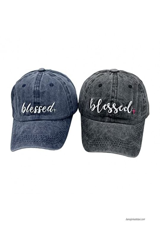 Waldeal 2 Pack Embroidered Blessed Faith Hats Adjustable Religious Vintage Washed Baseball Caps