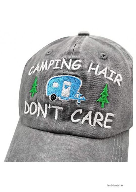 Waldeal Women's Embroidered Adjustable Camping Hair Don't Care RV Ponytail Hat Ponycap
