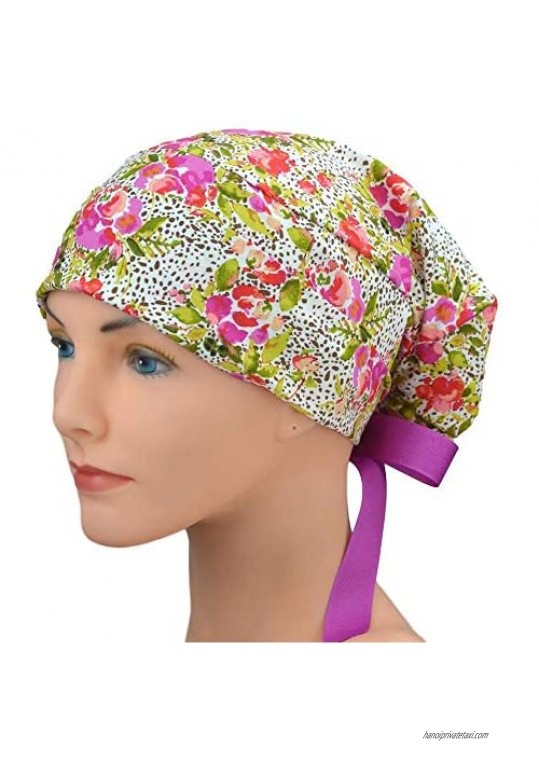 Womens Surgical Scrub Hat Adjustable Small to Medium (Bright and Cheery)