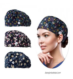 Working Cap with Button and Sweatband for Women  3 Pcs One Size Head Skull Hats