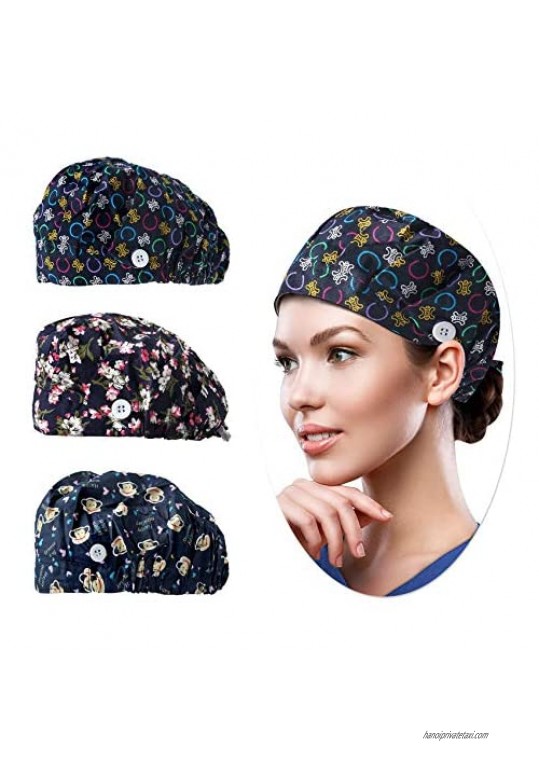 Working Cap with Button and Sweatband for Women 3 Pcs One Size Head Skull Hats