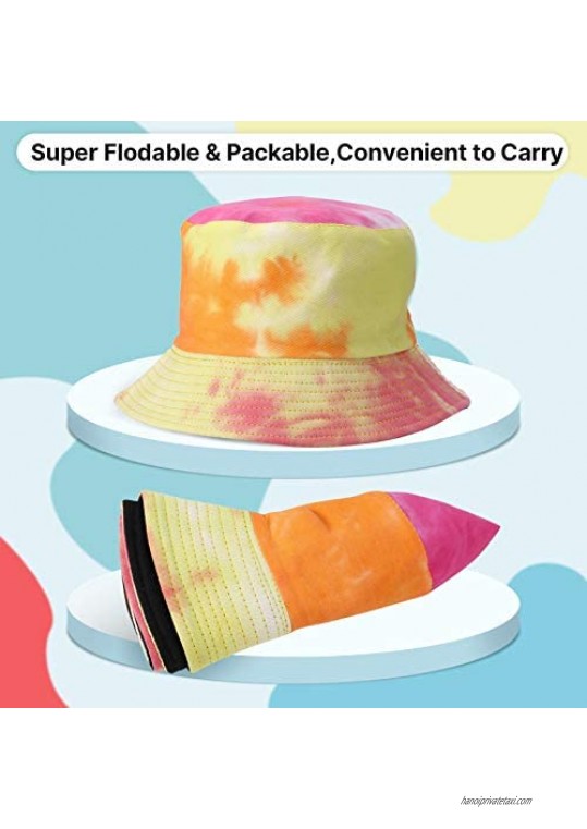 2 Pieces Reversible Tie Dye Bucket Hat Multicolored Fisherman Cap Women Fisherman Hat Summer Sun Protection Packable for Outdoor Traveling 2 Colors