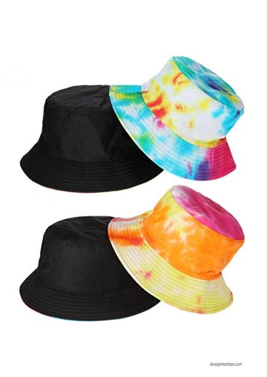 2 Pieces Reversible Tie Dye Bucket Hat Multicolored Fisherman Cap Women Fisherman Hat Summer Sun Protection Packable for Outdoor Traveling  2 Colors