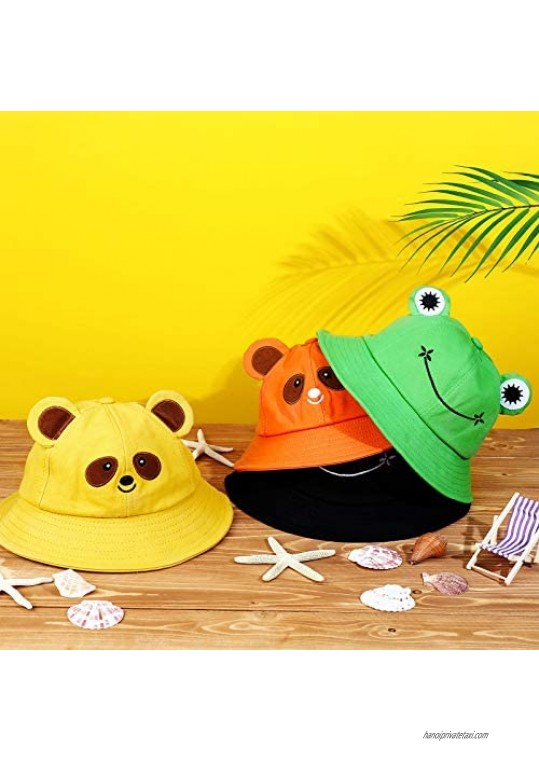 4 Pieces Cute Frog Bucket Hats Bear Bucket Hats Fisherman Sun Bucket Hat Wide Brim Fisherman Caps for Boys Girls 52-54 cm/ 20.5-21 Inches