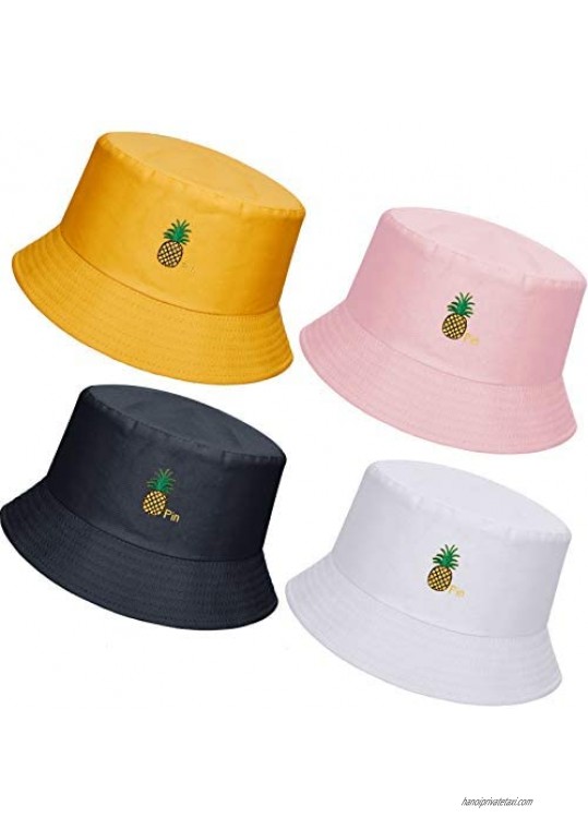 4 Pieces Unisex Bucket Hats Embroidered Hat Summer Fisherman Cap Reversible Sun Hat