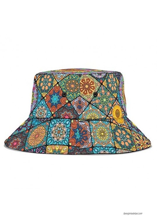 Adorable Bucket Hat for Women Reversible Cool Printed Fishing Cap Sun Hats Unisex Peace Pattern