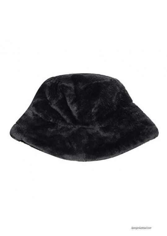 ANKOMINA Women Girls Fashion Faux Fur Bucket Cap Ladies Wide Brim Fluffy Winter Warm Fisherman Hat