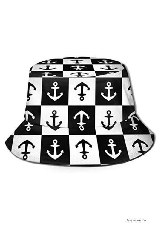 Black and White Anchor Bucket Hat Reversible Fisherman Cap Beach Sun Hats for Men Women Boys and Girls