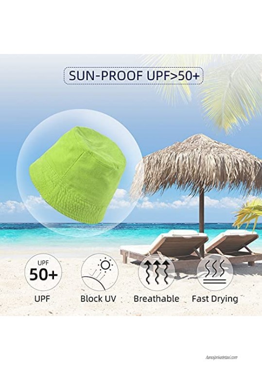 Bucket Hat Cotton Sun Protection Double-Side-Wear Outdoor Travel Hat UP F50+ UV Unisex Trendy Lightweight Summer Beach Cap