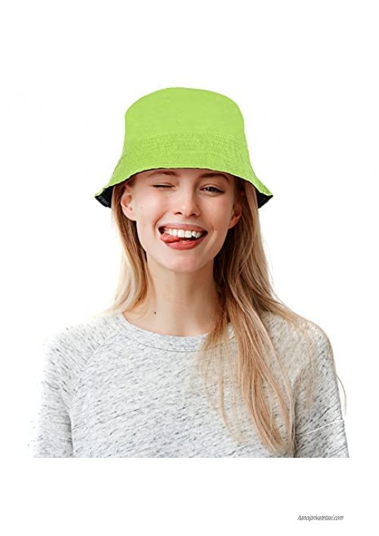 Bucket Hat  Cotton Sun Protection Double-Side-Wear Outdoor Travel Hat UP F50+ UV Unisex Trendy Lightweight Summer Beach Cap