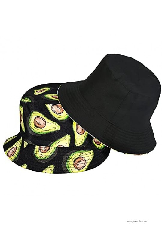 Bucket Hat Unisex Avocado Printed Reversible Double-Side-Wear Sun Hat for Women Men Teens Summer