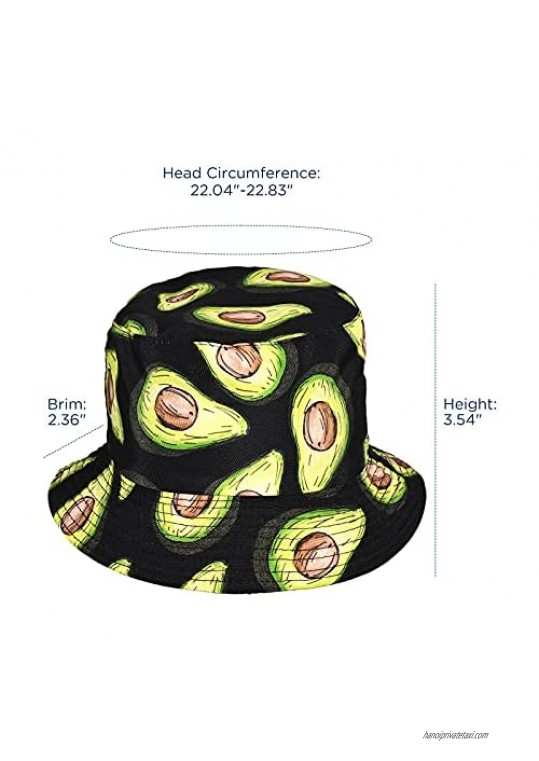 Bucket Hat Unisex Avocado Printed Reversible Double-Side-Wear Sun Hat for Women Men Teens Summer