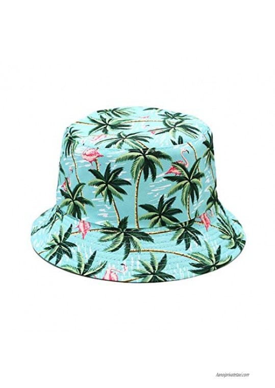 Bucket Hats Double-Sided-Wear Embroidery 100% Cotton Foldable for Men's and Women's Travel Beach Sun Hat