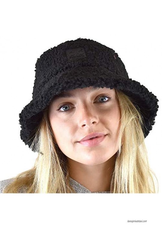 C.C Women's Winter Faux Fur Teddy Style Fisherman Bucket Hat