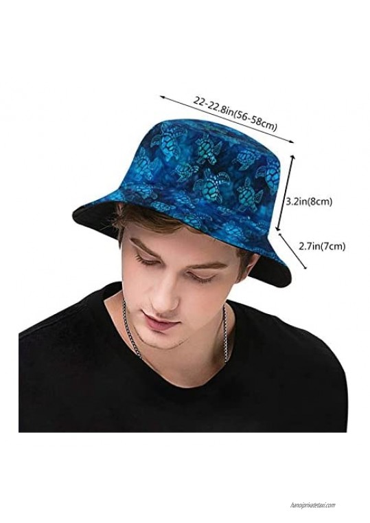 Cute Bucket Hat for Women Cool Print Fishing Cap Reversible Sun Hats Unisex Perferct for Outdoor Activities Batik Turtle Fabric