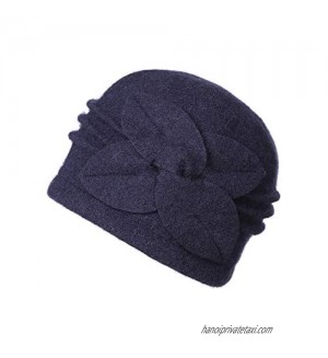 DANTIYA Women's 100% Wool Flower Warm Cloche Bucket Hat Slouch Wrinkled Beanie Cap Crushable
